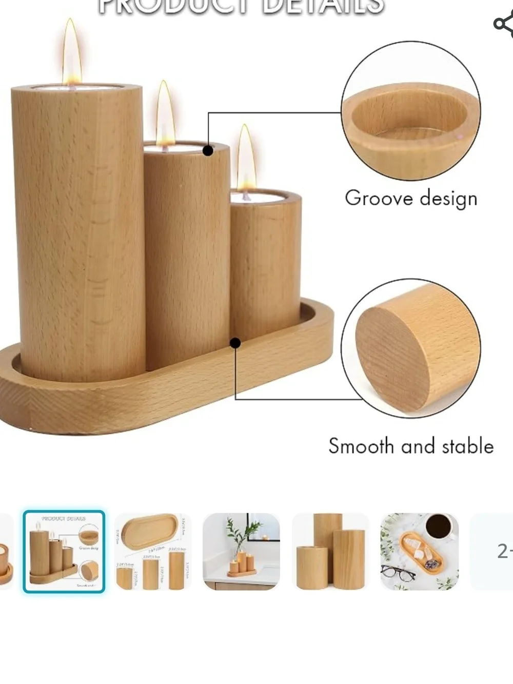 Set Of 3 Wooden Candle Holder Pillar (14)